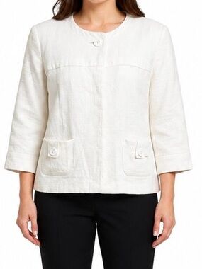 Harvé Benard White Textured Cotton Jacket Blazer Size XL